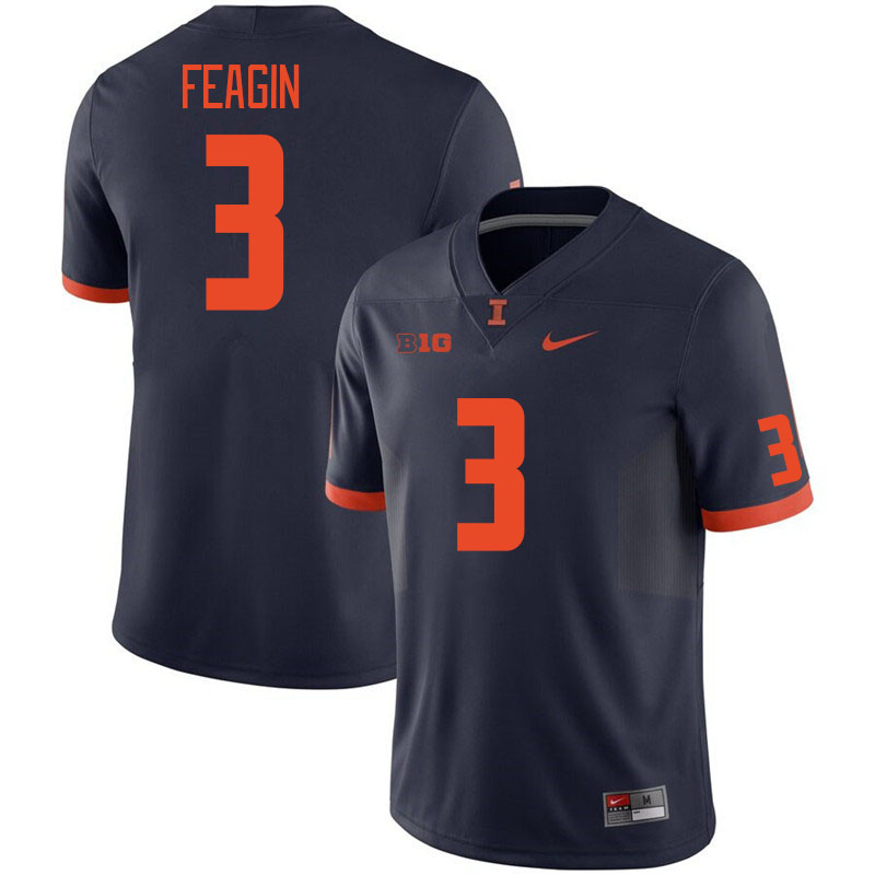 Men #3 Kaden Feagin Illinois Fighting Illini College Football Jerseys Stitched Sale-Navy